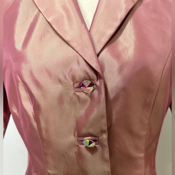 Vtg JS Collections Petite Women’s 10P Crop Jacket Blazer Pink Satin Iridescent - Picture 6 of 9